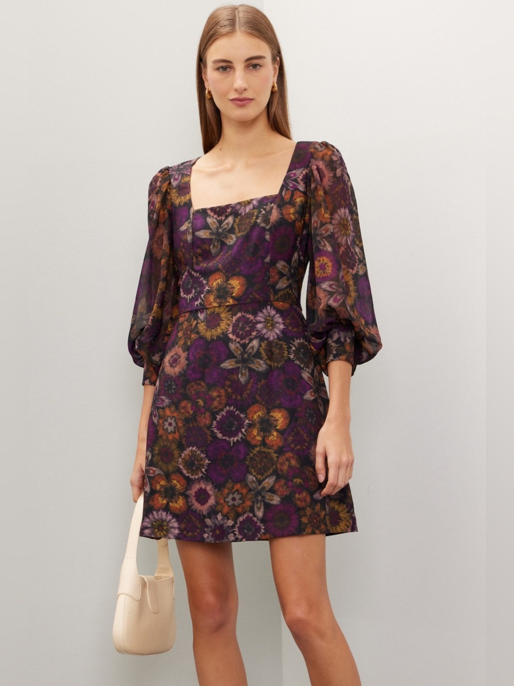 Slate & Willow Purple Floral Square-Neck Mini Dress